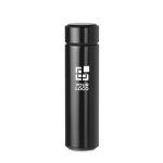 Thermos flask with temperature display, silver & black, 450 ml black colour view with print area