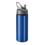 Aluminium bottle with folding straw, 600 ml blue colour