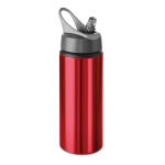 Aluminium bottle with folding straw, 600 ml red colour