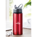 Aluminium bottle with folding straw, 600 ml red colour main ambient view