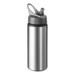 Aluminium bottle with folding straw, 600 ml matt silver colour