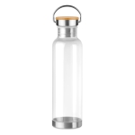 Bottle with bamboo lid & steel handle, 800 ml transparent colour