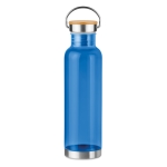 Bottle with bamboo lid & steel handle, 800 ml transparent blue colour