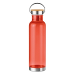 Bottle with bamboo lid & steel handle, 800 ml transparent red colour