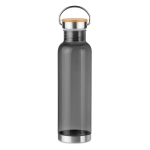 Bottle with bamboo lid & steel handle, 800 ml transparent grey colour