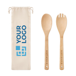 Bamboo salad servers in a bag, for cooks view with print area