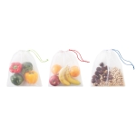 Set of 3 recycled rPET plastic bags for fruit or vegetables white colour fourth view