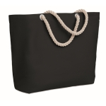 Large cotton beach bag with drawstring handles, 220 g/m2 black colour