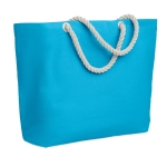 Large cotton beach bag with drawstring handles, 220 g/m2 turquoise colour