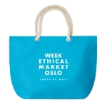 Large cotton beach bag with drawstring handles, 220 g/m2 turquoise colour third main view