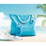 Large cotton beach bag with drawstring handles, 220 g/m2 turquoise colour second ambient view 2