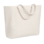 Large cotton beach bag with drawstring handles, 220 g/m2 beige colour second view