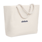 Large cotton beach bag with drawstring handles, 220 g/m2 beige colour second main view