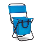 Small folding chair with integrated cooler bag under the seat royal blue colour