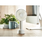 Portable handheld fan with table mount & rechargeable battery white colour ambient view