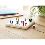 Wooden travel game in a cotton bag for family fun wood colour ambient view