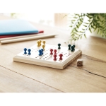 Wooden travel game in a cotton bag for family fun wood colour main ambient view