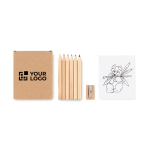 Children's colouring set and coloured pencils beige colour view with print area