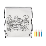 Non-woven backpack & pens with colourable design for children white colour second view