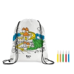 Non-woven backpack & pens with colourable design for children white colour second main view