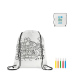 Non-woven backpack & pens with colourable design for children white colour view with print area