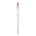 Pen with coloured clip made from recycled plastic, blue ink red colour