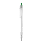 Pen with coloured clip made from recycled plastic, blue ink green colour