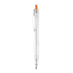 Pen with coloured clip made from recycled plastic, blue ink orange colour