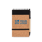 Notepad with cork cover & ball pen view with print area