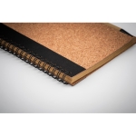 Notebook with cork cover and recycled pages, cardboard pen, A5 black colour fourth view