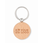 Round wooden keyring view with print area