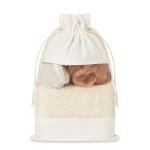 Bath set, 2 sponges and pumice stone in jute bag beige colour