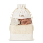 Bath set, 2 sponges and pumice stone in jute bag beige colour second main view