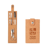 Manicure set in a cork case as a sustainable promotional gift beige colour view with print area