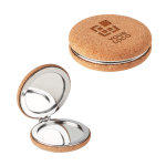 Pocket mirror with normal and magnifying mirror housed in cork beige colour view with print area