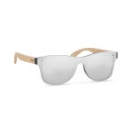 Sunglasses with bamboo arms, UV400 protection shiny silver colour