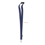 RPET lanyard with metal carabiner and safety clasp, 20mm blue colour