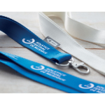 RPET lanyard with metal carabiner and safety clasp, 20mm blue colour