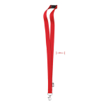 RPET lanyard with metal carabiner and safety clasp, 20mm red colour