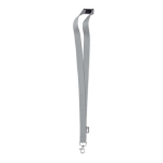 RPET lanyard with metal carabiner and safety clasp, 20mm grey colour