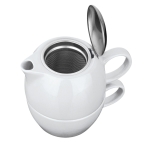 Teapot set with top pot and bottom cup, ceramic, 440 ml, Duet white colour first view