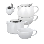 Teapot set with top pot and bottom cup, ceramic, 440 ml, Duet various colours