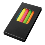 6 neon-coloured pencils in box, Funky black colour in box