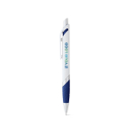 White plastic pen with coloured detail, blue ink main view