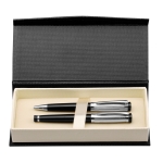 Metal ballpoint & rollerball pens in case silver colour second view in box