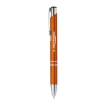 Pen made of plastic in many colours with blue ink, Aster Budget orange colour image with logo