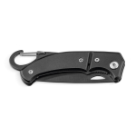 Steel and metal pocket knife with lock and carabiner black colour first view