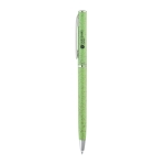 Eco-pen wheat straw with clip and black ink, Vip Natural light-green colour image with logo