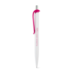 ABS pen with clip in assorted colours, blue ink pink colour image with logo