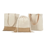 Gym bag made of 160 g/m2 cotton, jute detail, natural